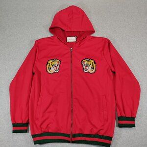 Gucci Hoodie Mens Medium Red Tiger Head Patch Embroidery Full Zip Made in Italy